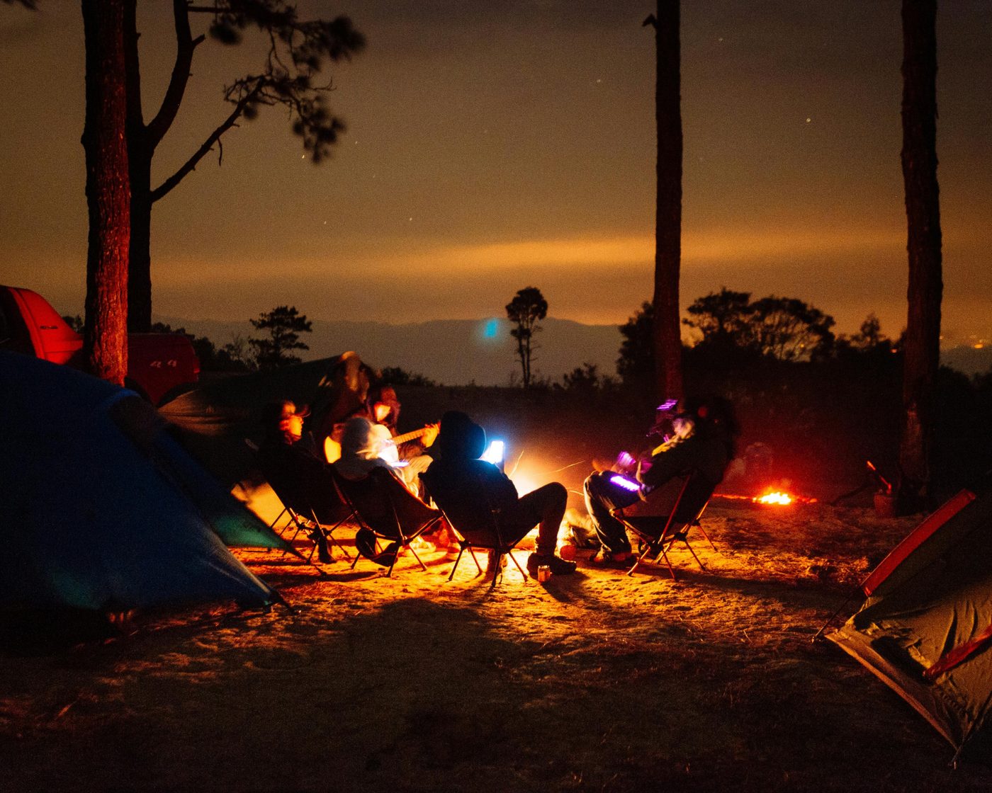 Evening campfire on mission trip
