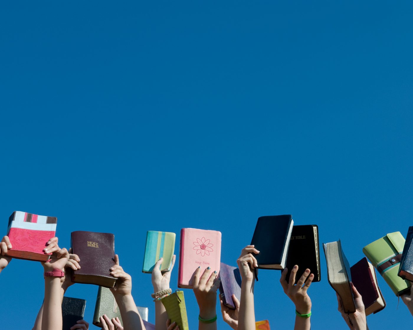 Participants holding Bibles up