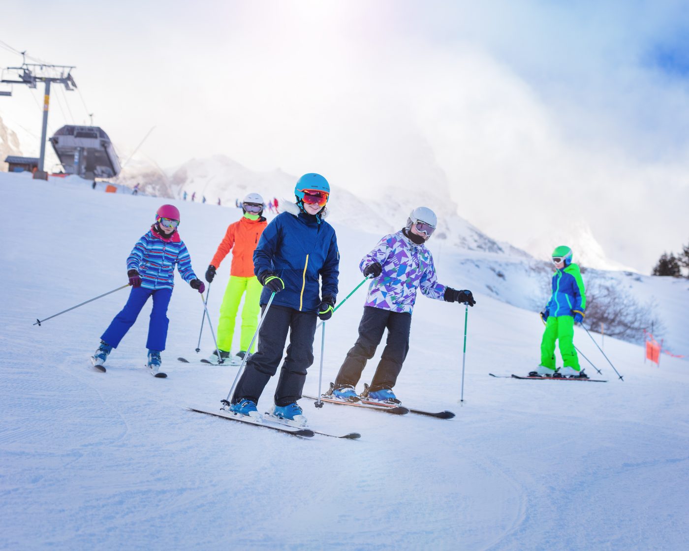 Group of young skiers with instructor at Elk Mountain